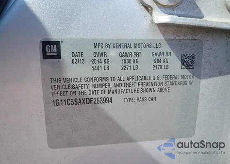 2013 Chevrolet Malibu 1Lt из США, поврежденный, VIN 1G11C5SAXDF263994